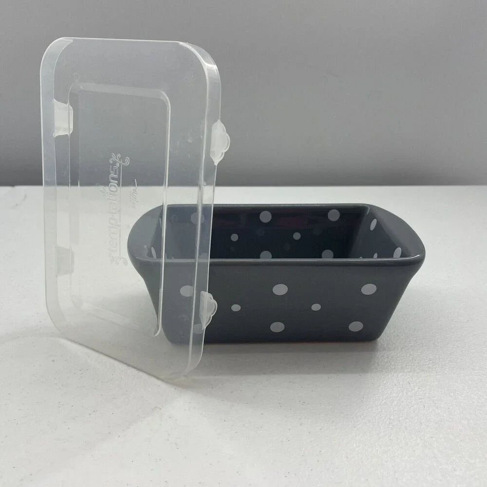 Temptations By Tara Mini Loaf Pan Gray Polka Dots‎ 12 Oz Cottage Core Oven Safe